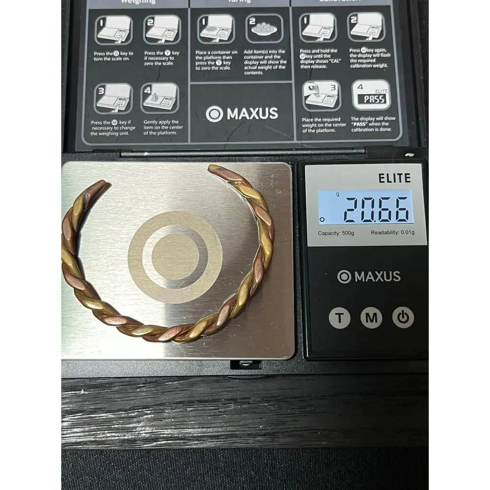 Twisted Brass 7" Cuff Bracelet Mixed Metal Boho Artisan Marked B3 - Picture 7 of 8